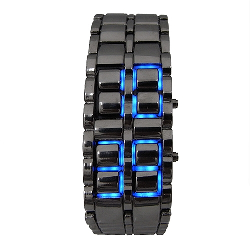 Часы-браслет черный Iron Samurai синие светодиоды купить в СПБ