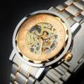 Стильные мужские часы скелетоны с золотым циферблатом Winner Prestige